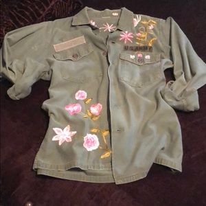 One of a kind repurposed army shirt.